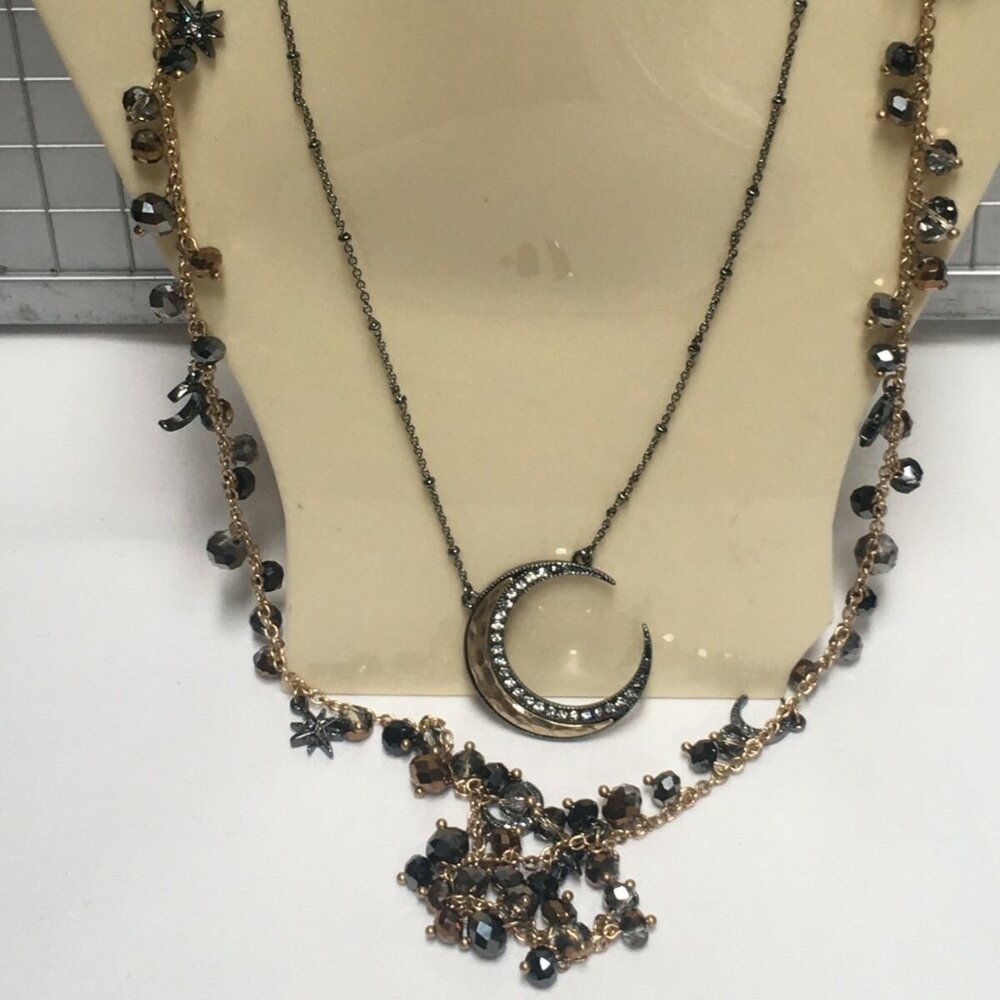 lonna lilly Moon Star Crystal Beads Gold Plated Necklace 2 IN 1🇨🇦